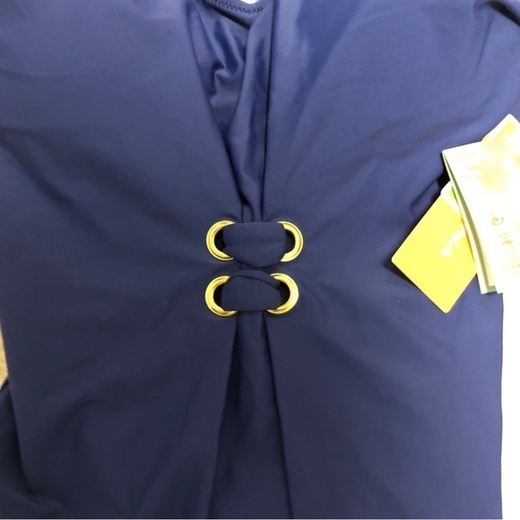 NWT - PERONA - Solid Blue Tank Style Modest V-Neck One-Piece Swimsuit - Size 14 - Picture 3 of 11